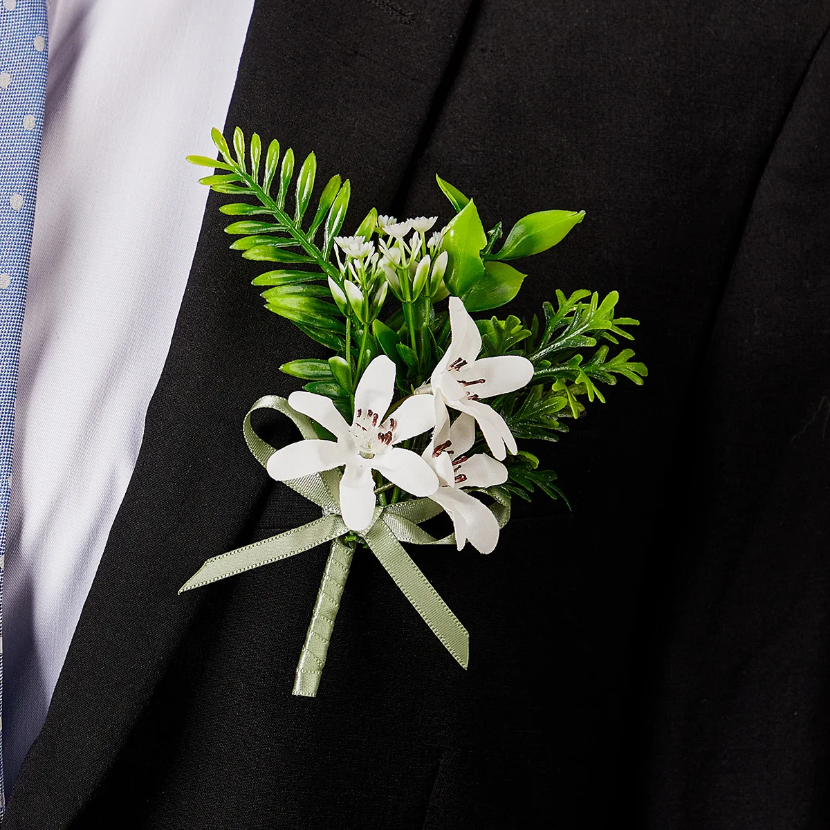 エレガントなグリーングラスブートニアメンズスーツ新郎スーツポケット装飾結婚アクセサリー
