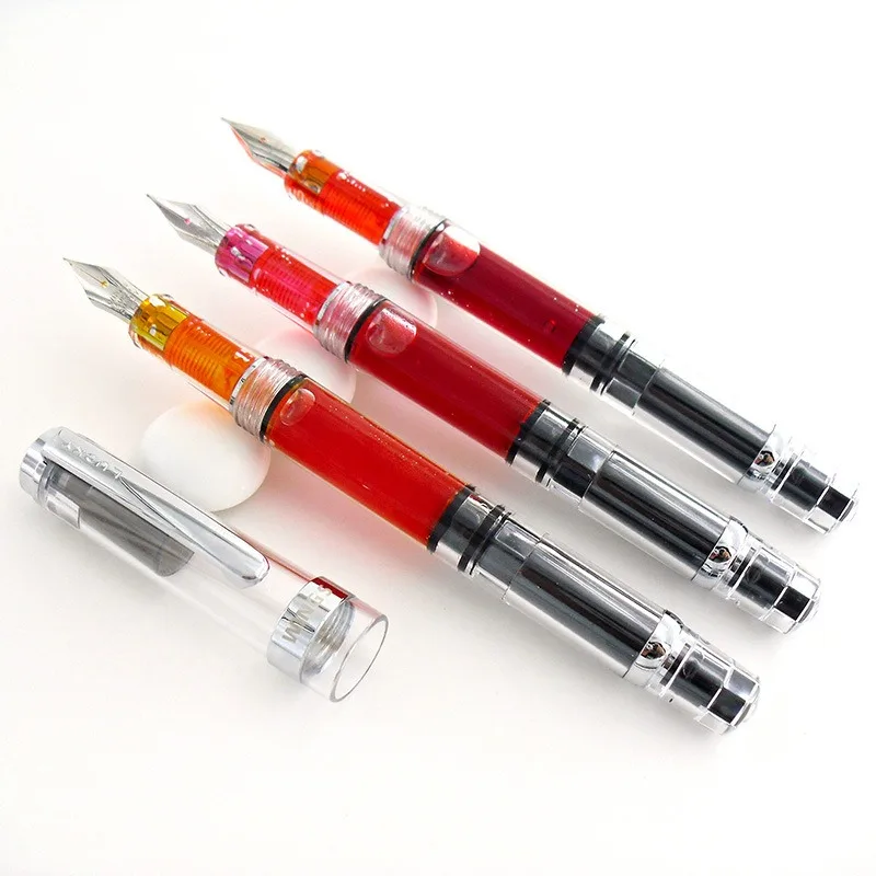 

Wingsung 698 Transparent Piston Fountain Pen Gold/Silver Blade Nib EF F 0.38MM 0.5MM Ink Pen Stationery Supplies Luxury Writing