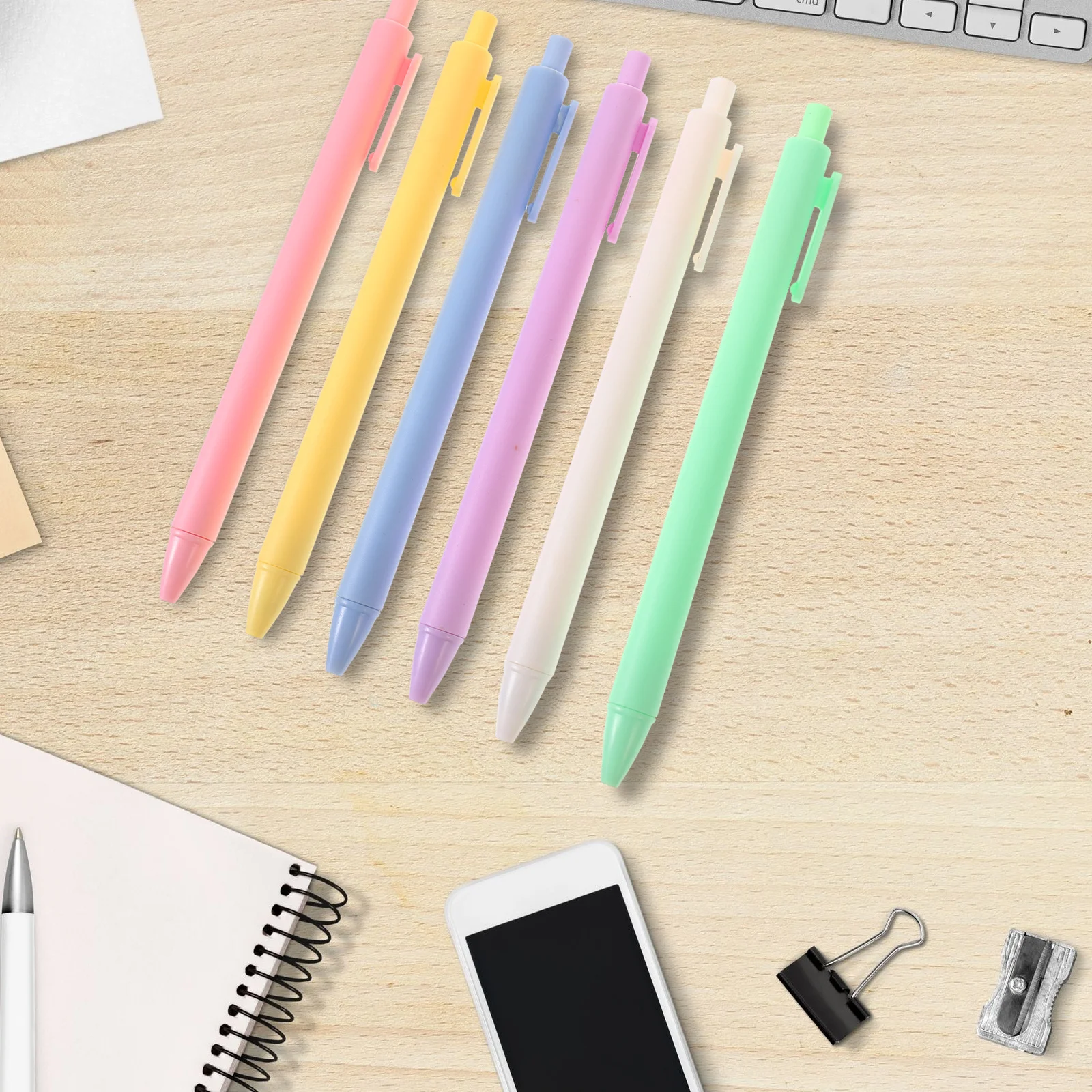 6Pcs Press Type Simple Gel Pen Smooth Writing Comfortable Grip for Students School Office Multifunctional Portable Student Gel