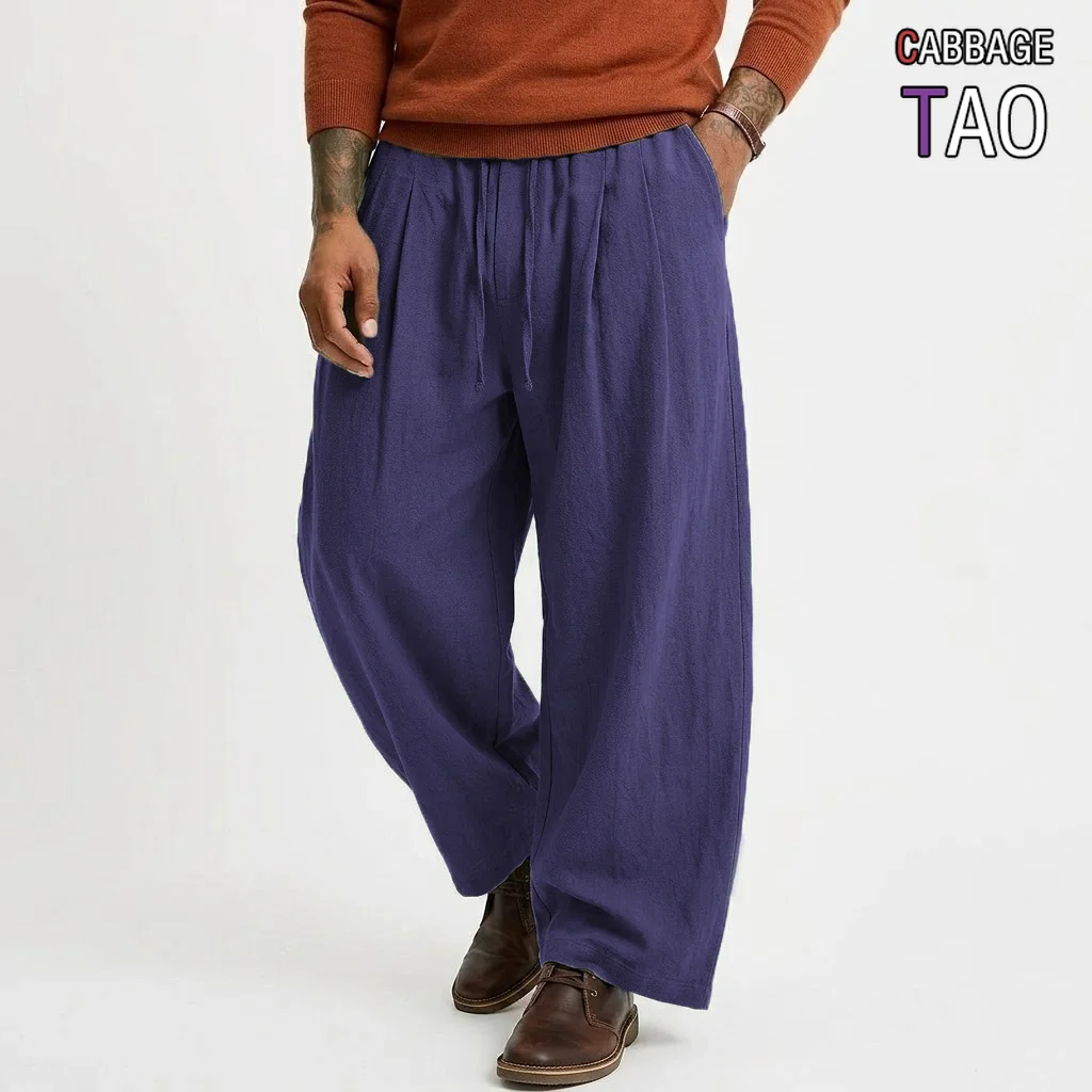 Mens Straight Leg Solid Color Linen Cotton Suit Pants Business Formal Casual Trousers Baggy Sport Sweatpant Bottoms for Men