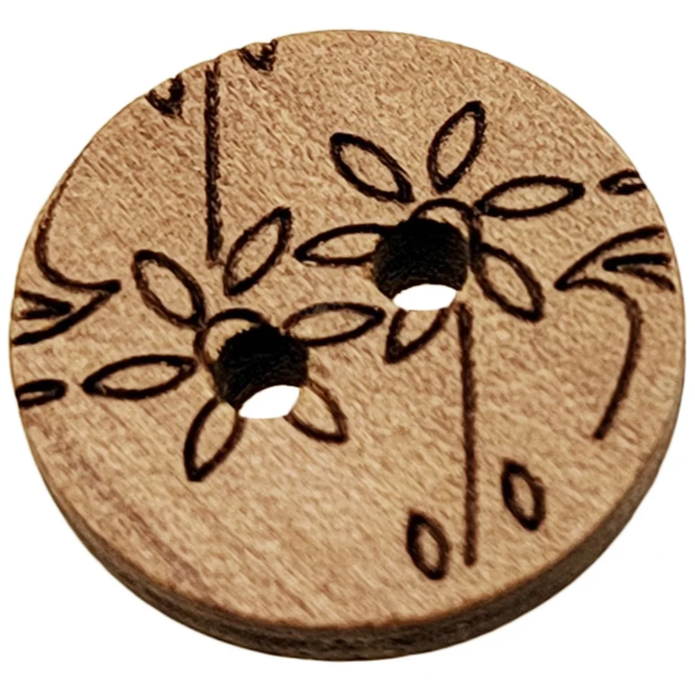 اللون الطبيعي الليزر زهرة مستديرة الانتفاخ أزرار خشبية الخياطة اكسسوارات الملابس الزخرفية 15 مللي متر Chinoiserie الخشب زر 2 حفرة