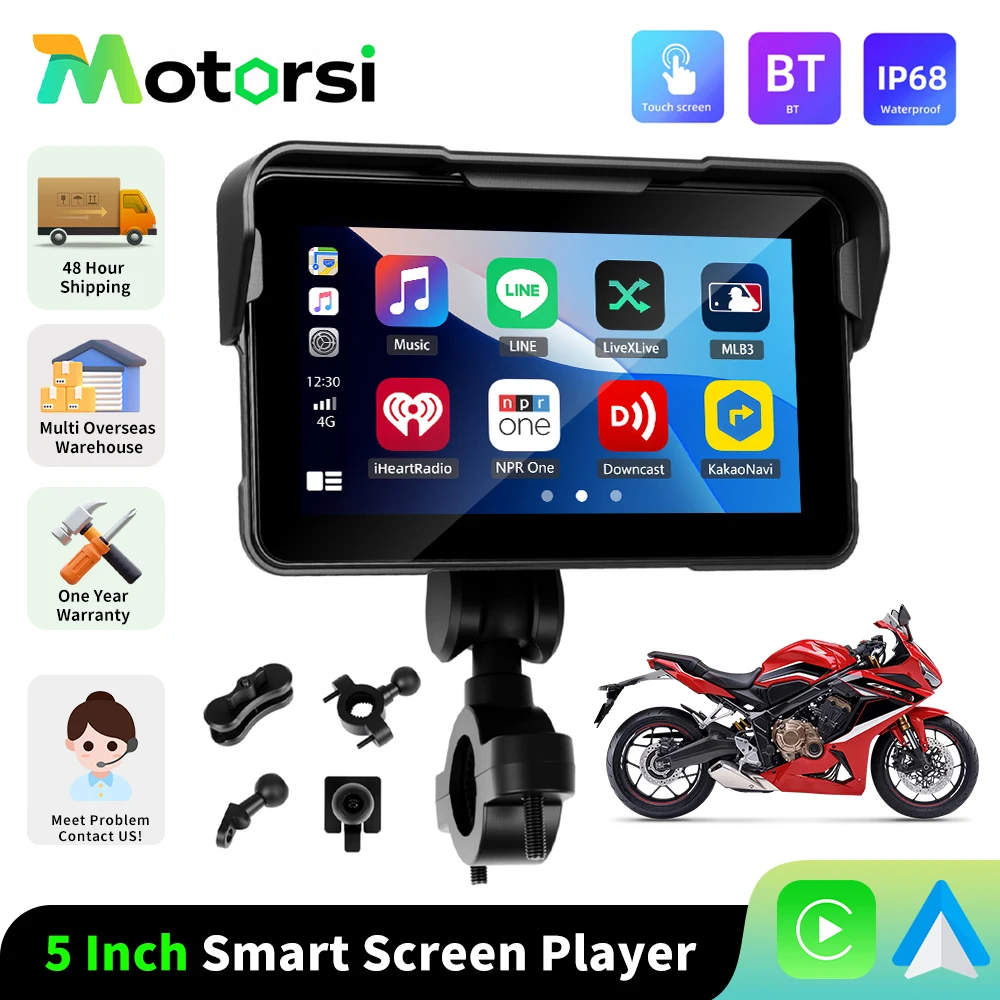 Motorsi 5 "sans fil Carplay Android Auto moto navigateur GPS IP68 étanche moniteur de pression moto affichage lecteur