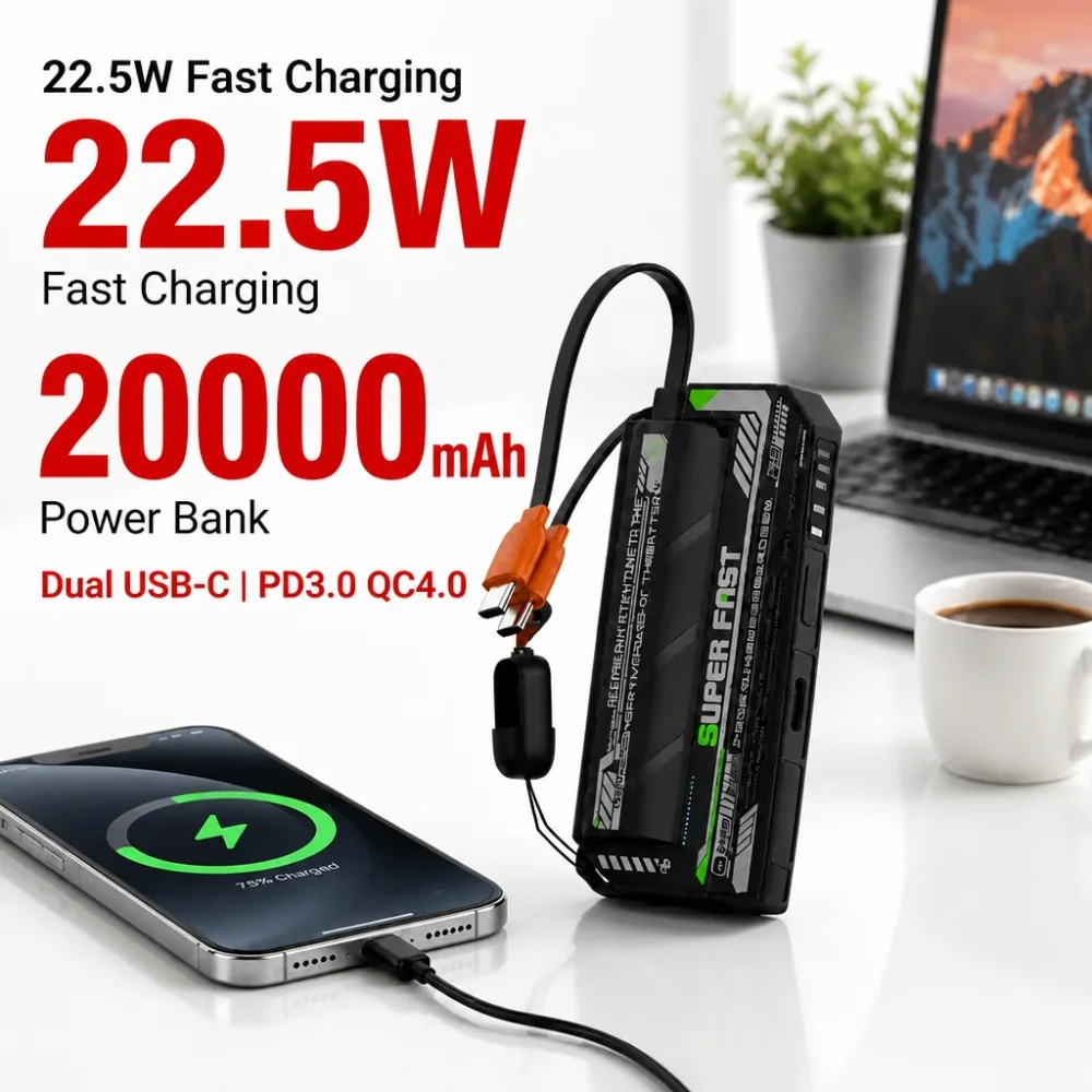 22.5W 20000mAh Power Bank Dual USB-C PD3.0 QC4.0 Fast Charger for iPhone 16/15 Pro Max Samsung S24/S23 Ultra Note20 Pixel iPad - view 4
