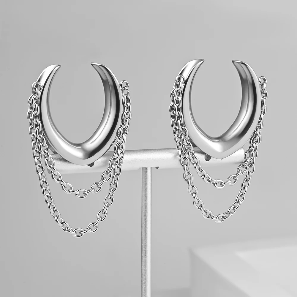 

Vankula 2PCS Classic Saddle with Chain for Stretched Ears 316 Stainless Steel Ear cuff Tunels (0G-1") Body Piercing Jewelry