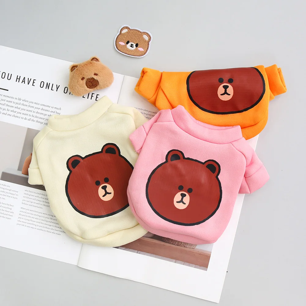 Autumn and winter pet clothes cute and stylish cartoon teddy bear round neck hoodie super cute cat and dog universal clothes