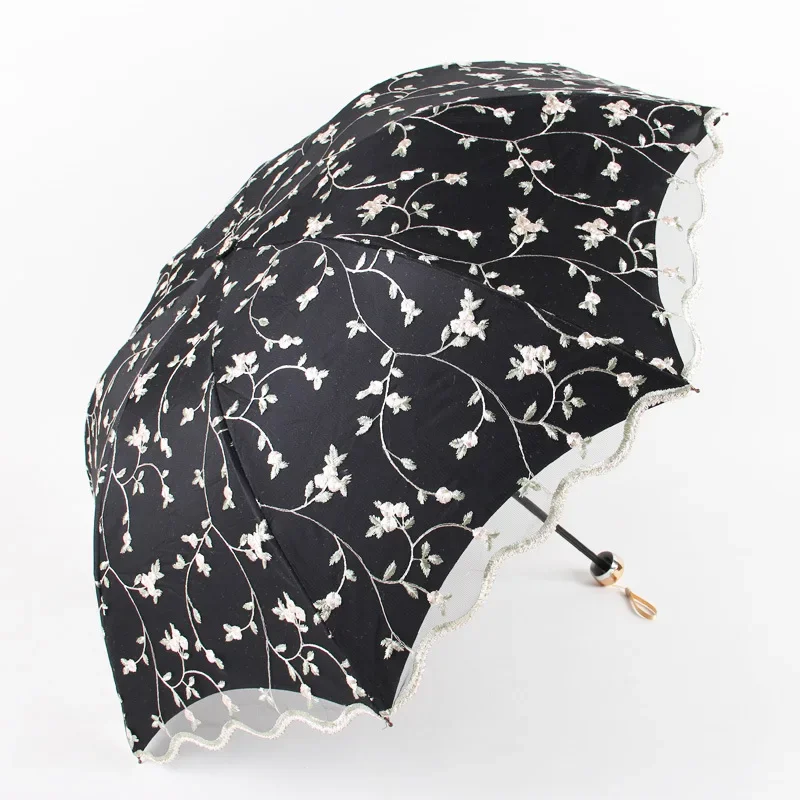 Double Layer Flower Lace Sun Rain Umbrella Women Travel Outdoor Windproof Compact Parasol Sun Protection Anti UV Luxury Gift