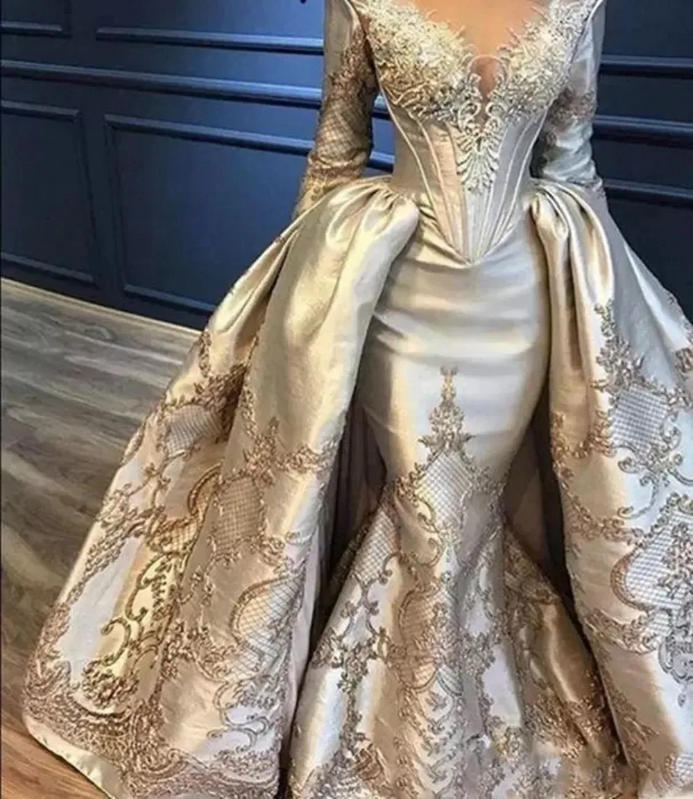 Arabo Aso Ebi luxury Mermaid Women Prom abito formale 2023 pizzo con perline maniche trasparenti al collo abiti da sera Robe De Soiree