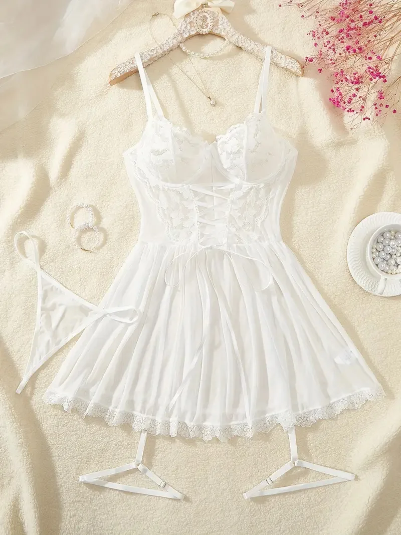 الوردي لطيف G-سلاسل مجموعة الملابس الداخلية فستان سهرة المثيرة Sexi Lenceria الحمالات رقيقة جدا الملابس الداخلية النساء الساخن شبه شير ثوب النوم