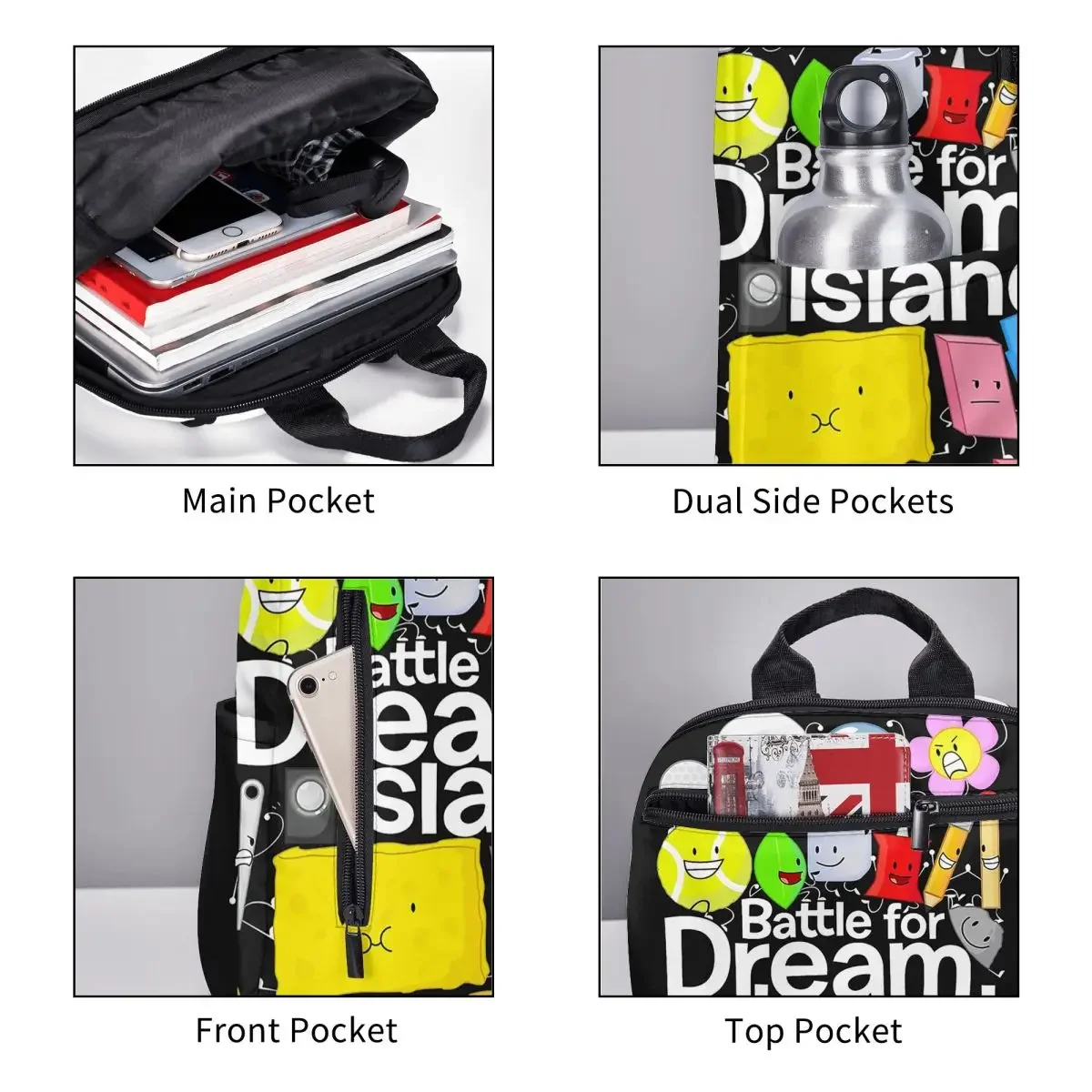 BFDI Poster Student Backpack School Bag Hiking Travel Daypack for Boys Girls Bookbag Shoulder Bags