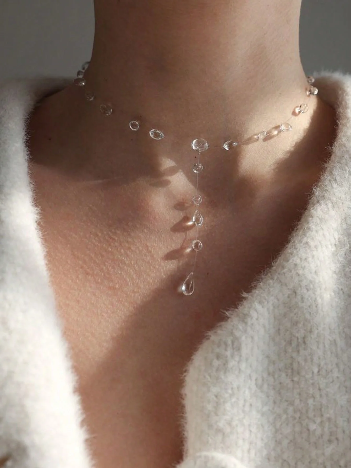 Clear Dewdrop Tassel Series Necklace Minimalist Drip Glue Beads Clavicle Chain Women Holiday Niche Trendy Jewelry - view 3