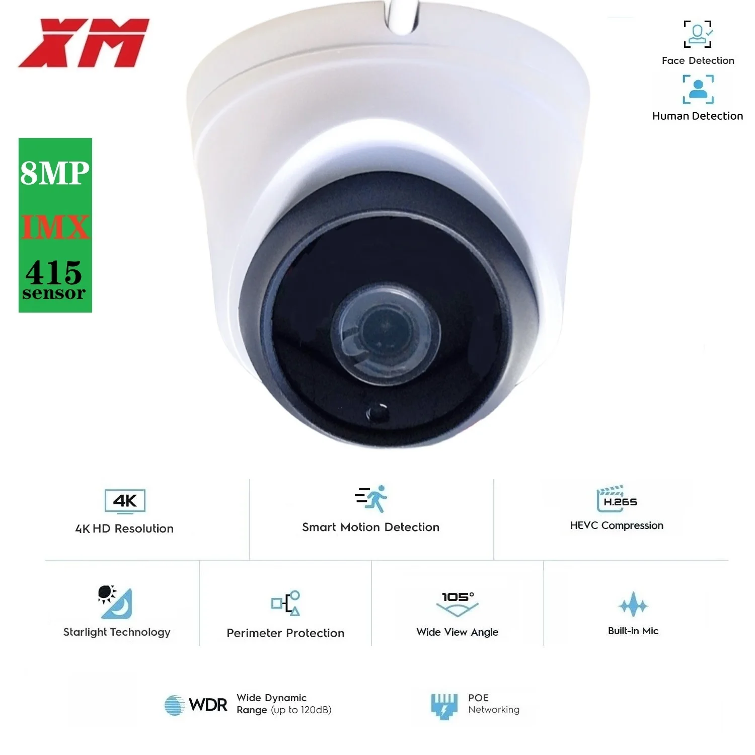 IMX415 4K 8MP H.265 IP Camera Onvif Audio 3/6MP Night Vision Dome Sony sensor security camera for NVR with One key reset