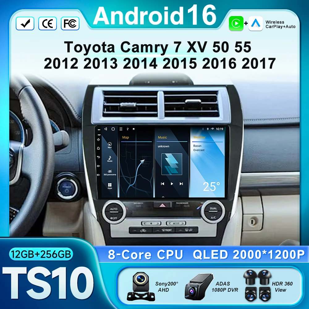

Мультимедийный автомобильный плеер Android 16 для Toyota Camry 7 XV 50 55 2012-2017 с Carplay, навигацией, GPS и радио
