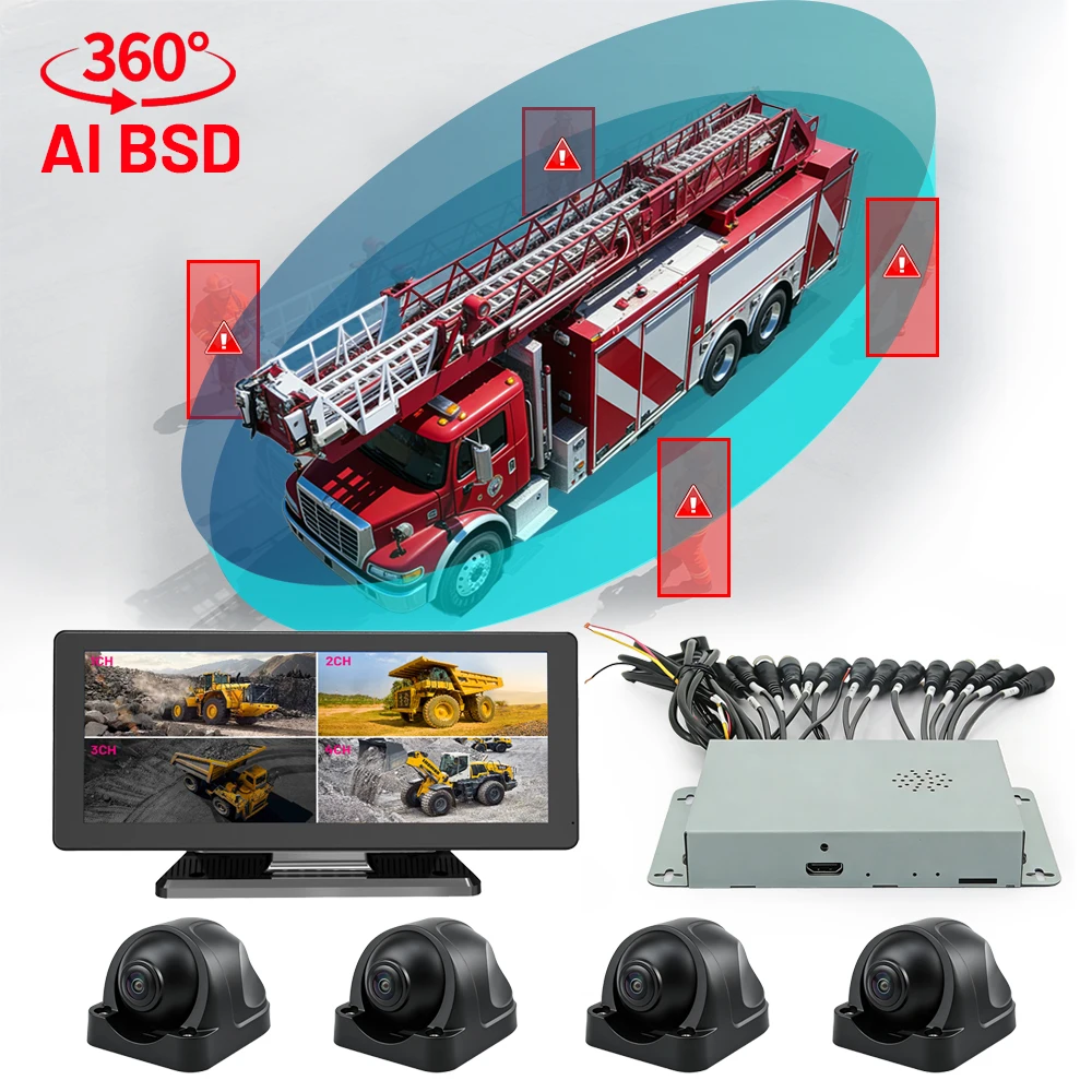 

ADAS DSM BSD Blind Spot View AI Camera MDVR 7inch 10inch 12.3 Inch 4CH DVR Camera Bird View System For Fire Engine