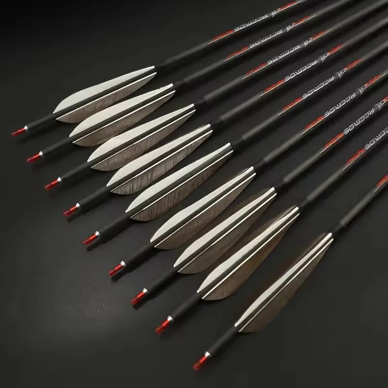 ACCMOS 33inch Pure Carbon Arrows ID6.2mm Spine 250/300/350/400/500/600/700/800 5inch Turkey Feather Recurve/Compound Bow Hunting