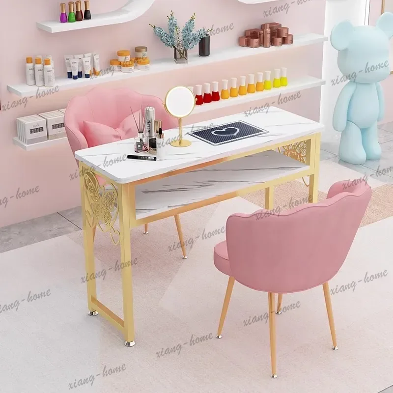 LJY Light Luxury Manicure Table And Chair Economical Gold Manicure Table With Vacuum Cleaner Nail Chair Single And Double Nail T