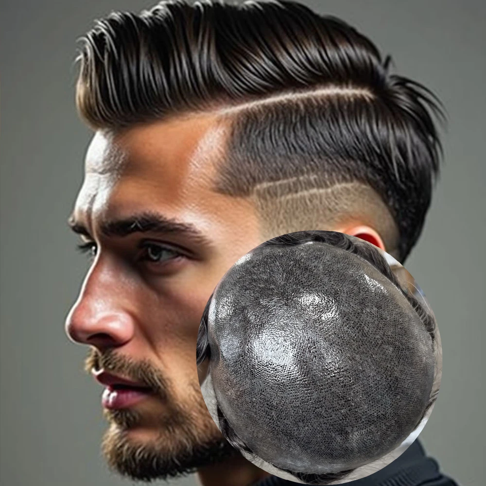 

5-дюймовый протез для замещения волос, сверхпрочный, с тонкой полиуретановой основой, серый, черный, коричневый, из натуральных человеческих волос, парик для мужчин, с естественной линией роста волос