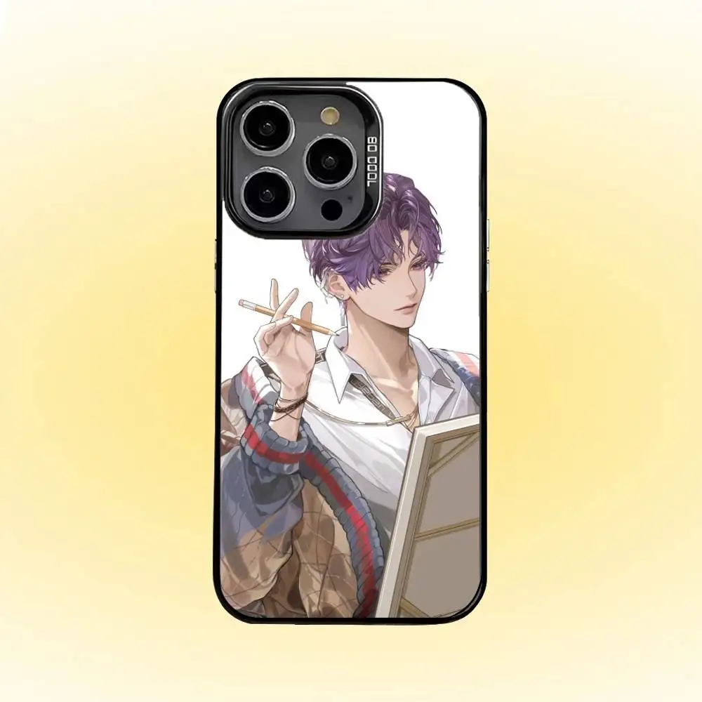 R-Rafayel 러브 앤 딥스페이스 아이폰16 15 14 13 12 프로 맥스용 폰 케이스 그레이 블랙 매트 레이저 메탈릭 오로라 펀다