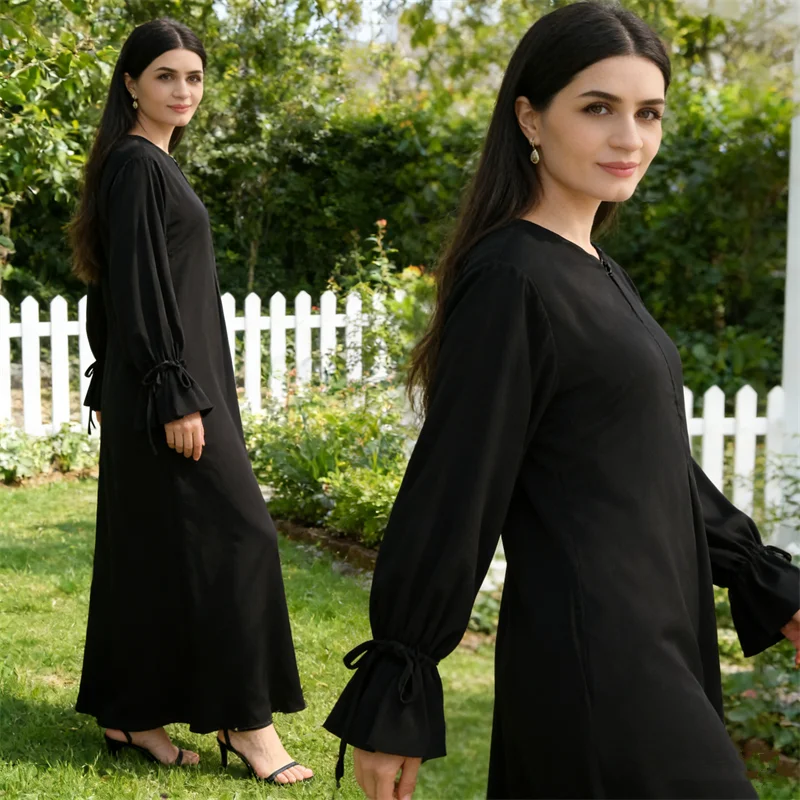 

Ramadan Eid Djellaba Muslim Dresses Women Dubai Abaya Drawstring Horn Sleeve Long Dress Modest Robe Kaftan Femme Islam Clothing