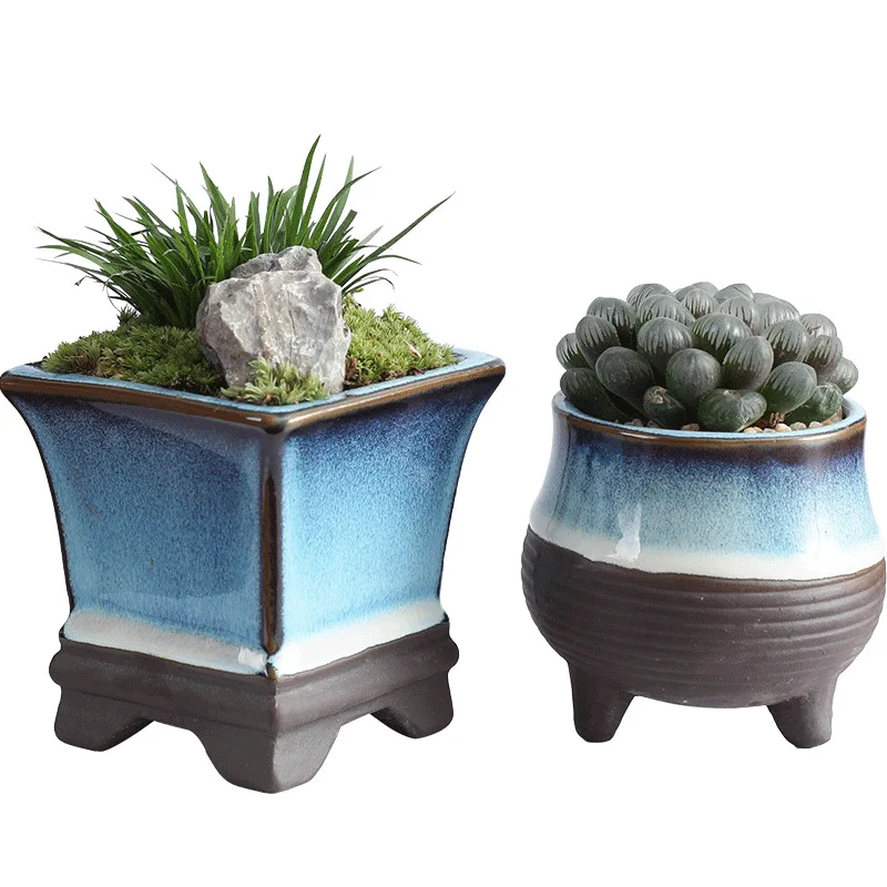 Ideas of Fleshy Ceramic Bonsai of Laozi and Zhuangzi Variety of Coarse Pottery Tianmu Glazed Flowerpots Variety