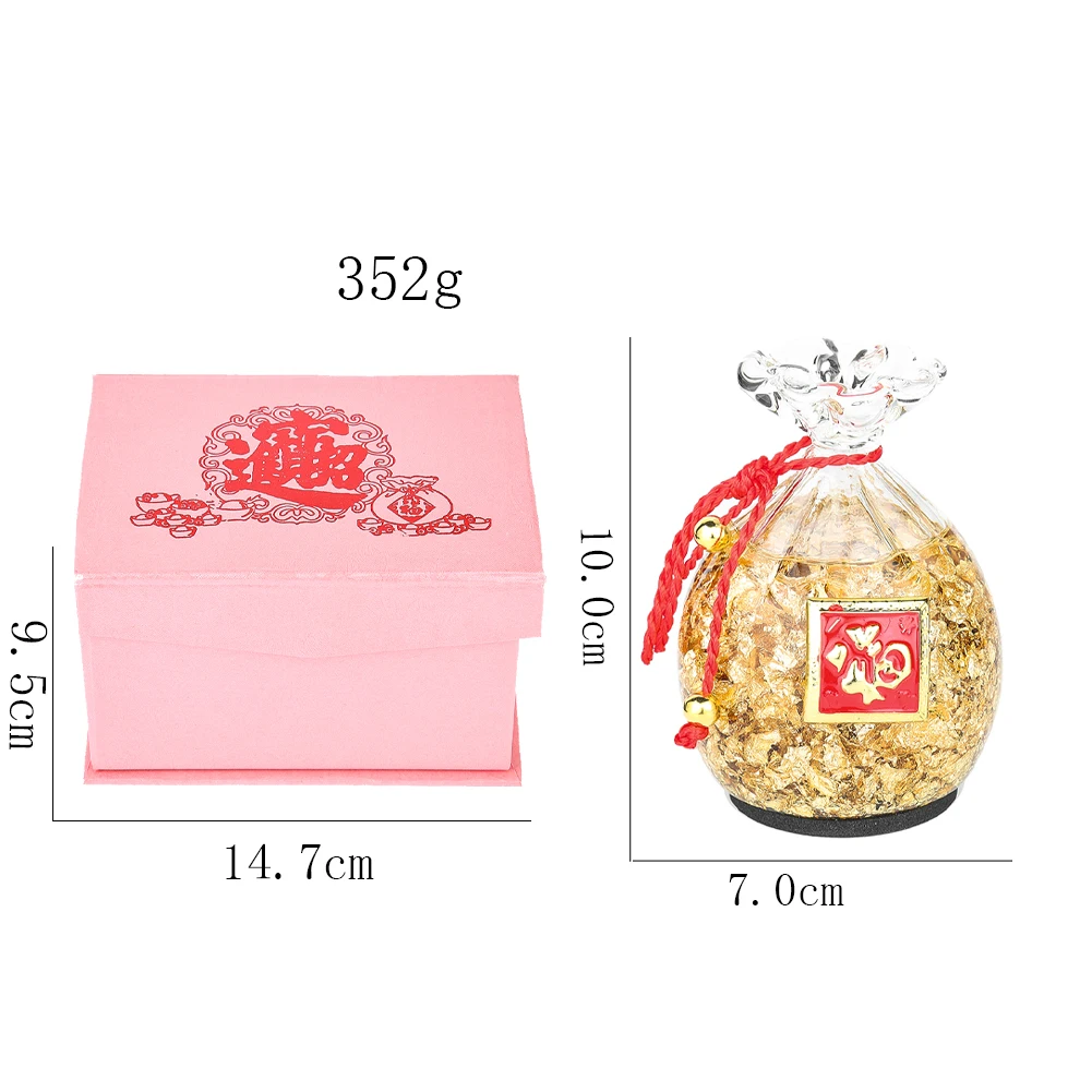 Crystal Gold Foil Fortune Bag Decoration Piece Home Office Charm Fortune Handicraft Creative Feng Shui Ornament Gift