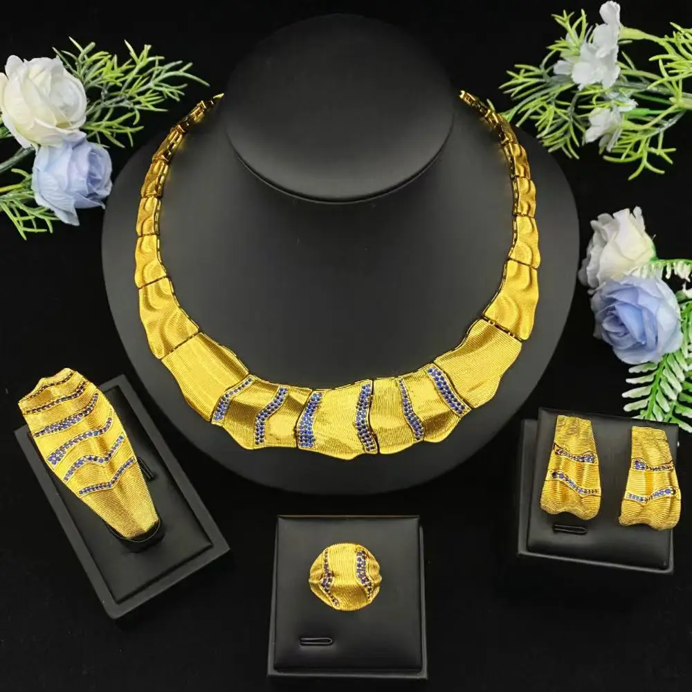 

Falair Light Роскошный модный женский комплект ювелирных изделий Позолоченное кольцо с кубическим цирконием, ожерелье, серьги, браслет, идеальный подарок для жены