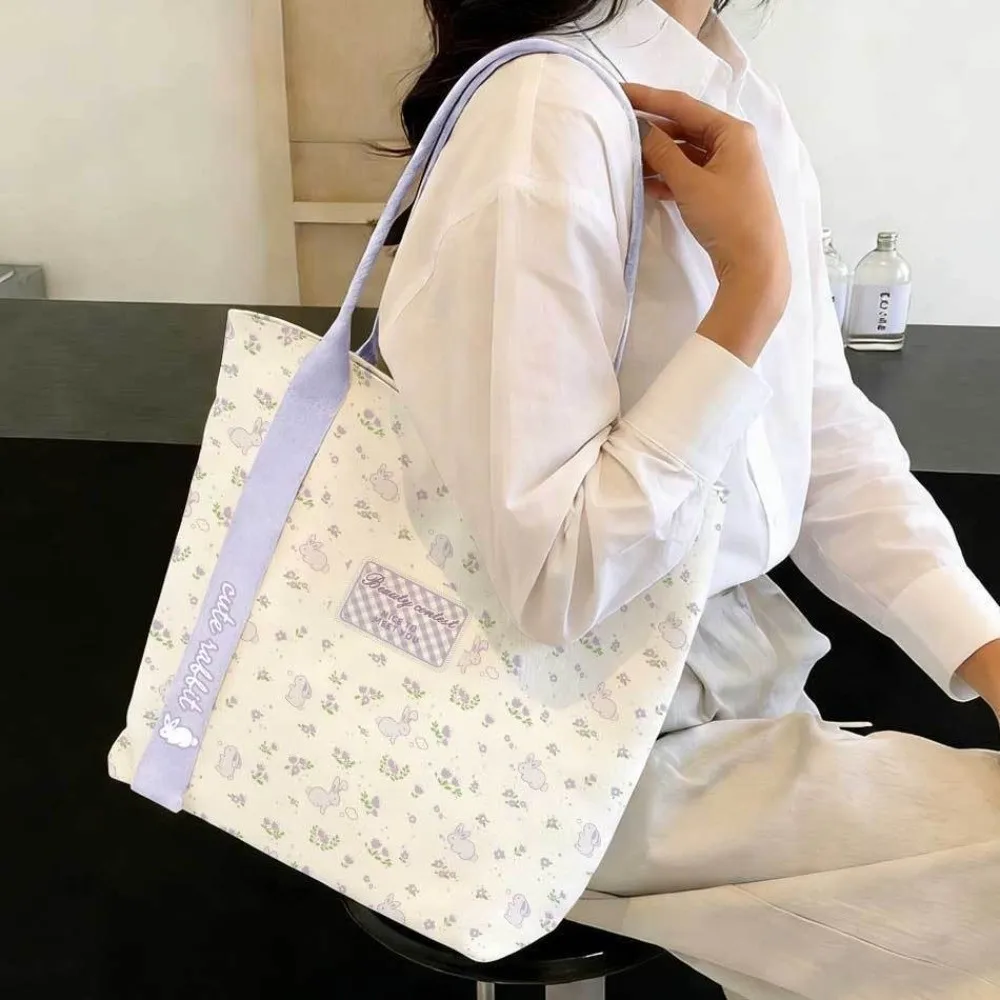 New Rabbit Canvas Bag Cartoon Large Capacity Tote Bag Lightweight Versatile Shoulder Bag Student