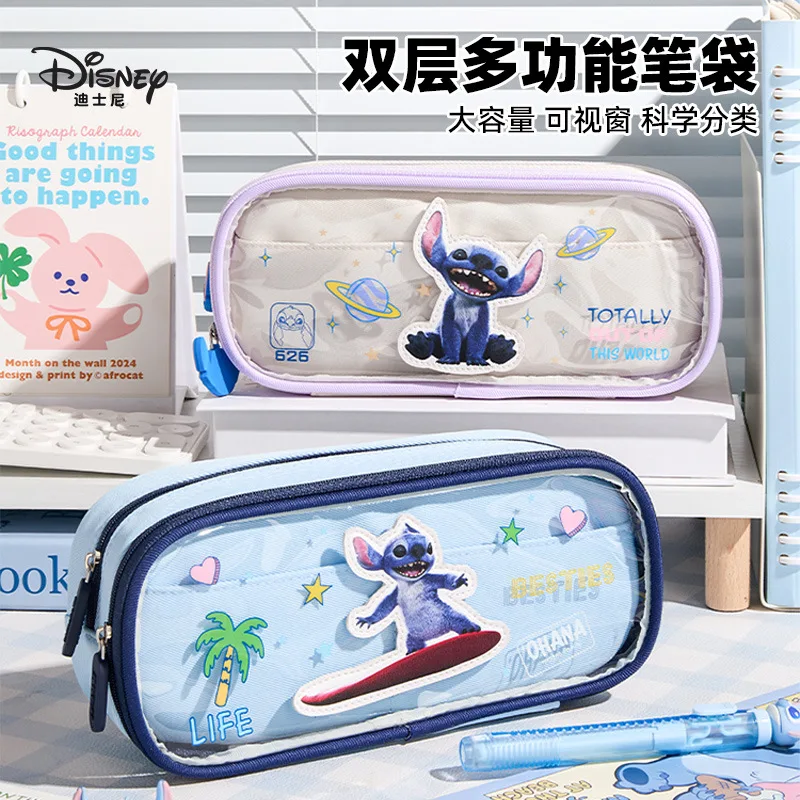 

New Disney Stitch Pen Case Cartoon Large Capacity Transparent Children's Stationery Bag Girl Gift