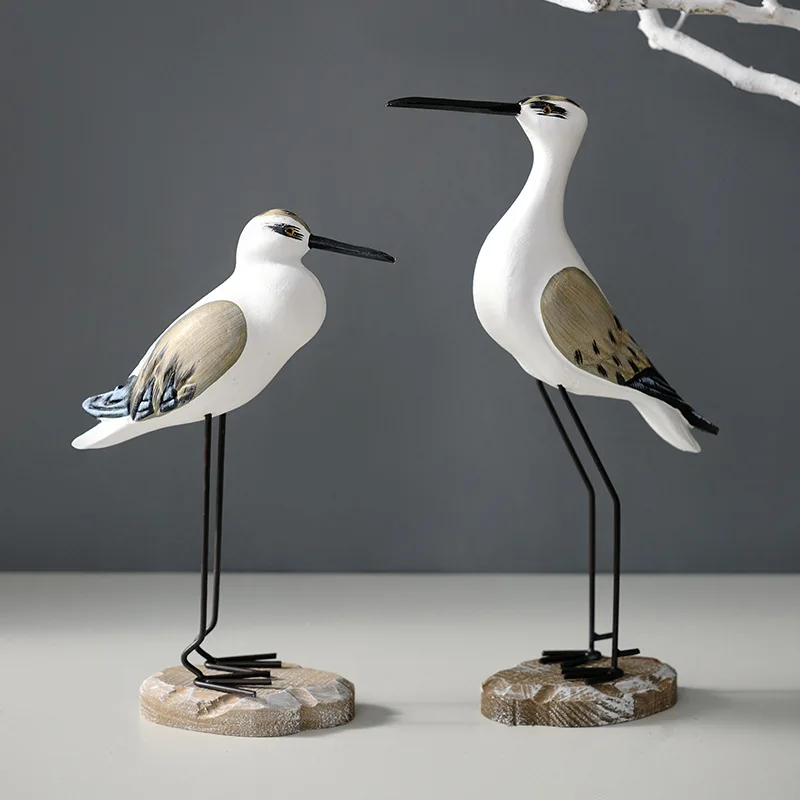 

2Pcs Wooden Seagull Figurines Mediterranean Style Bird States Ornaments for Beach Garden Backyard Balcony Living Room Decoration