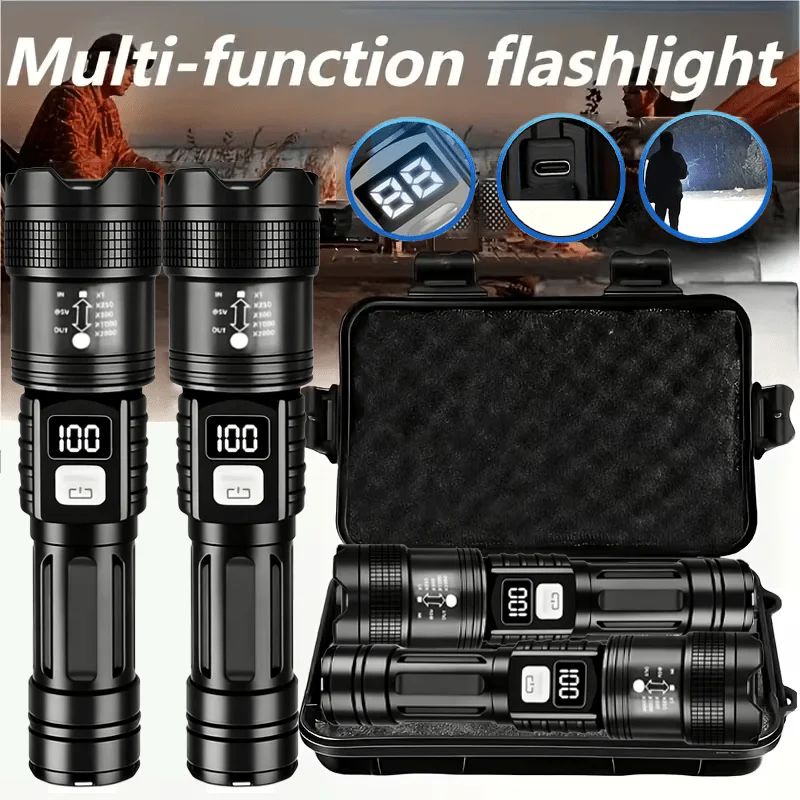 100000LM Super Bright Flashlight Rechargeable LED Torch Long Range Tactical Lamp for Outdoor Waterproof Camping Fishing Lantern