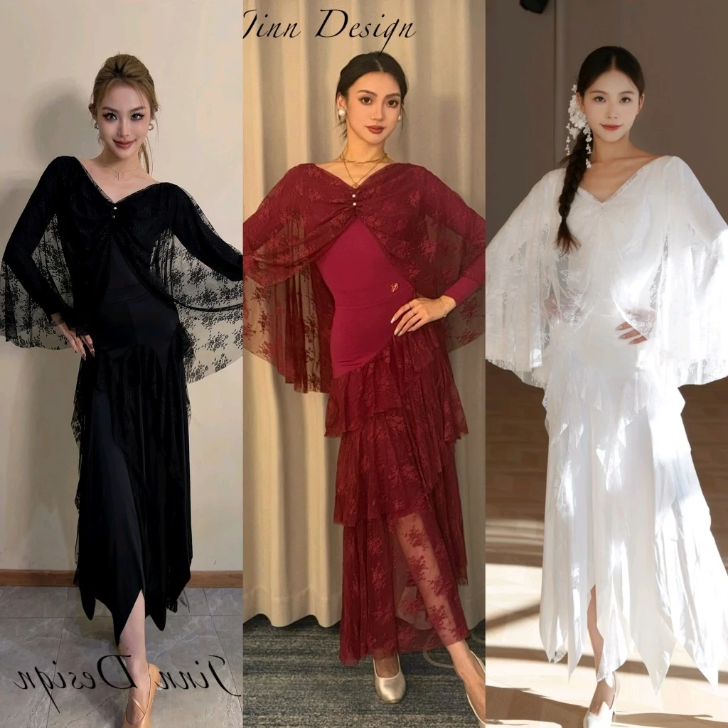 

Nallroom Dance Clothes Women Black Red White Lace Tops Skirt Waltz Dance Practice Clothing Ballroom Competition Dress DNV25880
