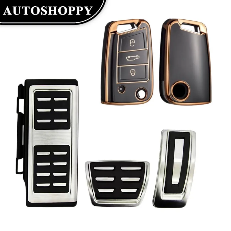 

For Golf 7 Skoda Octavia A7 Tiguan MK2 FR 2 Ibiza SEAT Ateca Leon Car Pedal Auto Brake Pad and Car Key Case Shell Cover Set