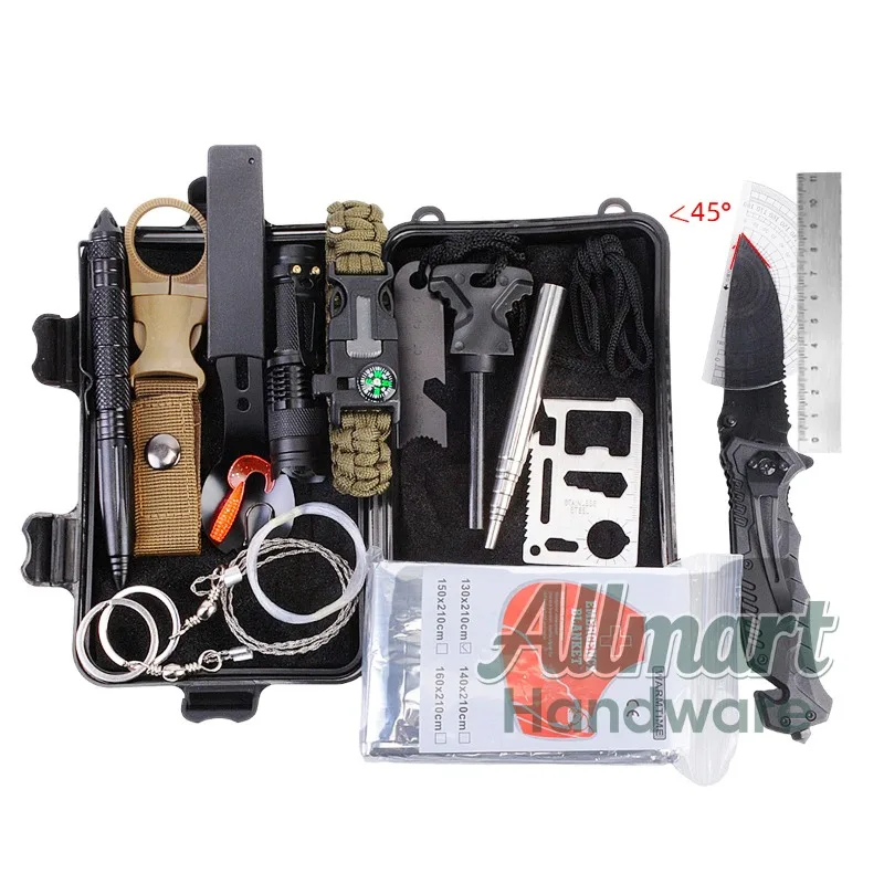 Multi functional portable EDC survival tool box, outdoor camping emergency equipment, professional SOS first aid kit