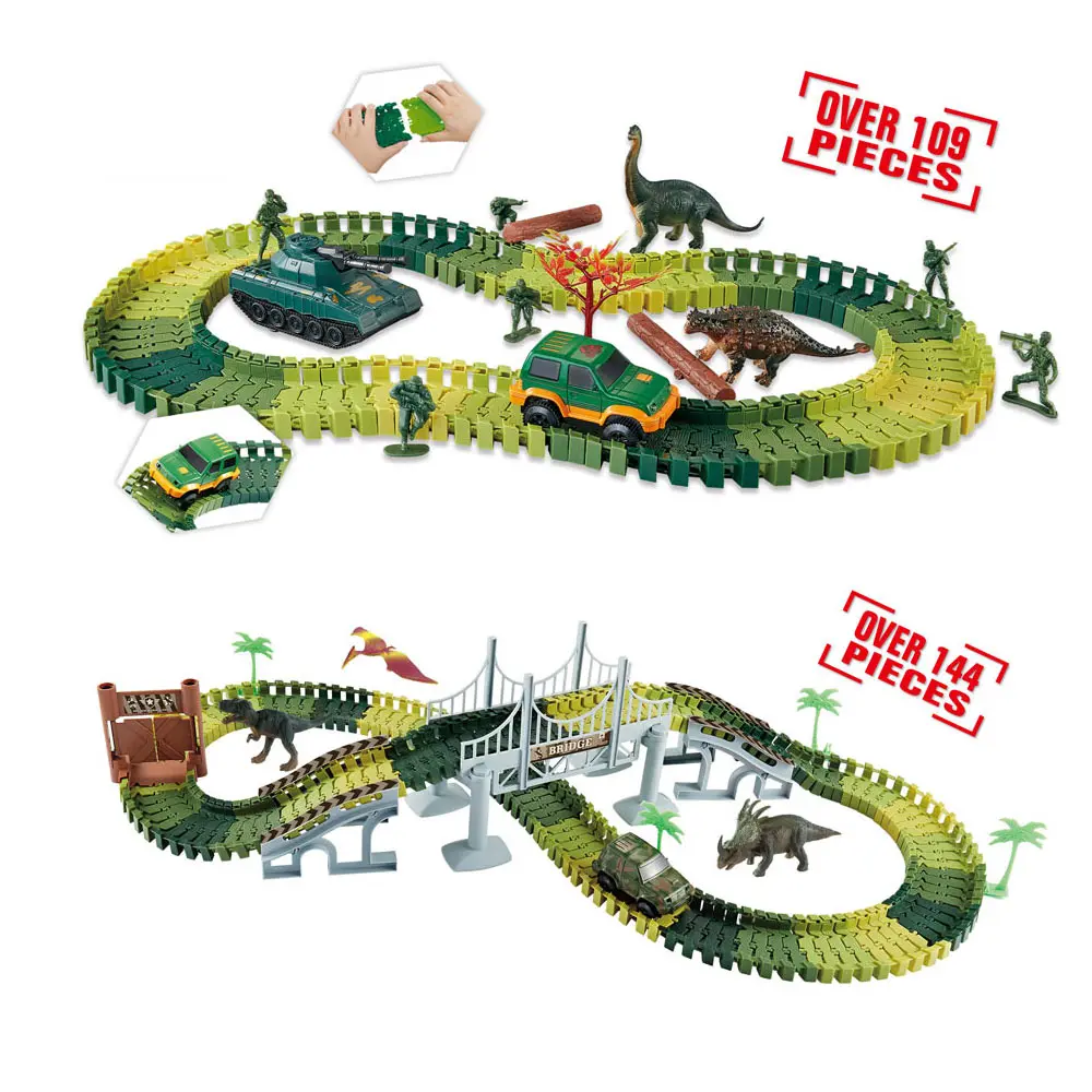 Dinosaur Railway Car Kids Track Racing Track Toys Set Bend Flexible Race Track Flash Light Car Educational Toys for Kids Gifs