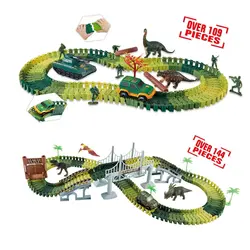 Dinosaur Military theme Railway Car Track Toy Set DIY Assemble Road Race Set with Flexible Track Bridge Ramps Toy Gifts For Kids