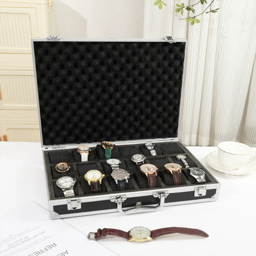 18/10 Slots Aluminum Watch Storage Box Hard Shell Travel Case Shockproof Padded Watch Organizer Display Holder for Men Women