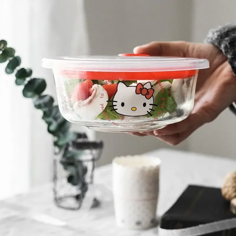 

Sanrio Kawaii Hello Kitty Heat-resistant Glass Instant Noodle Bowl Anime Cartoon Fashionable Exquisite Fruit Salad Bowl with Lid