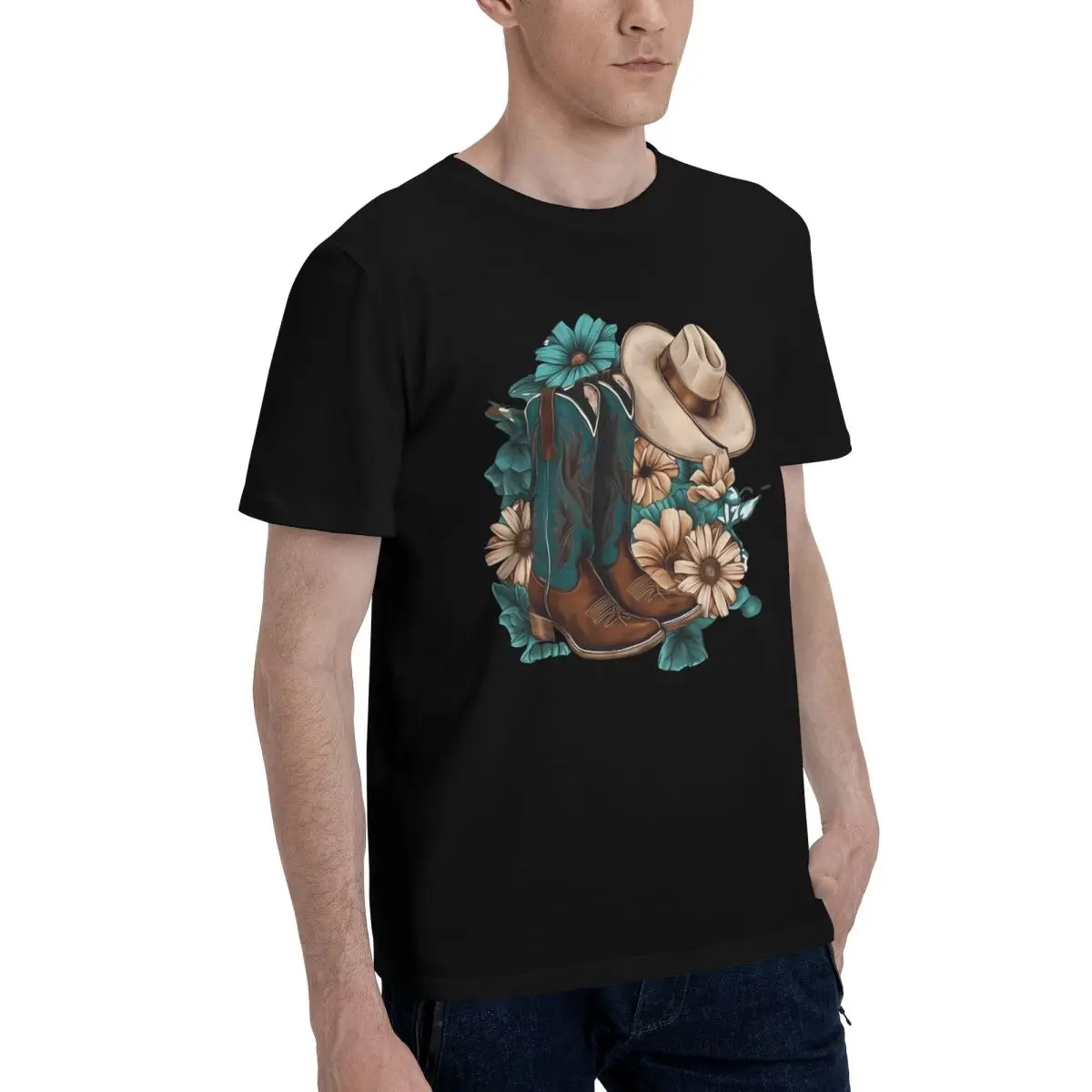 Movement Cowboy Boots & Hat Floral Art T-shirts Title Unique High quality Activity competition Eur Size