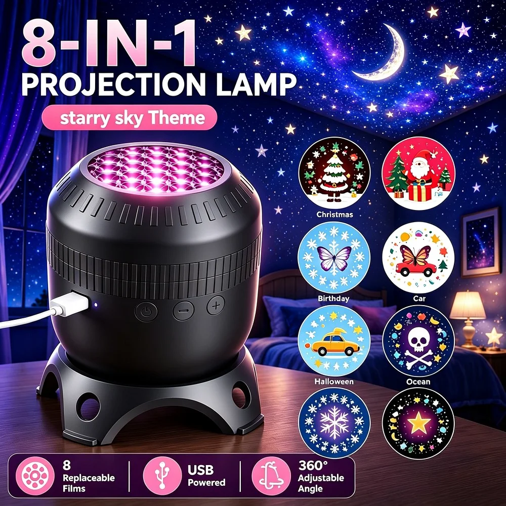 Star Galaxy Projector 8 in 1 Starry Sky Projector with 360° Rotating Timer Atmosphere Lamp for Kids Birthday Xmas Gifts Decor