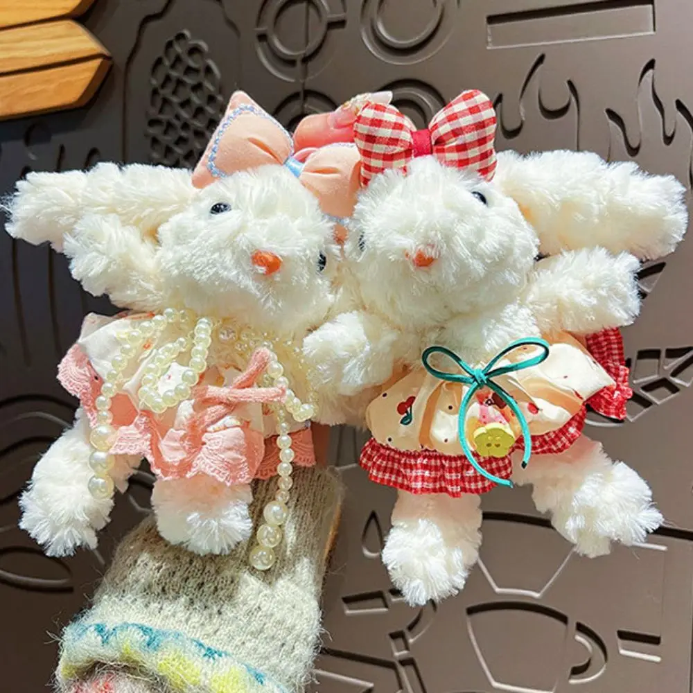 Bogen Kaninchen Schlüsselanhänger Prinzessin Perlenkleid Gefüllte Kaninchen Puppe Schlüsselanhänger Weiche Cartoon Hängende Ohr Kaninchen Anhänger Mädchen