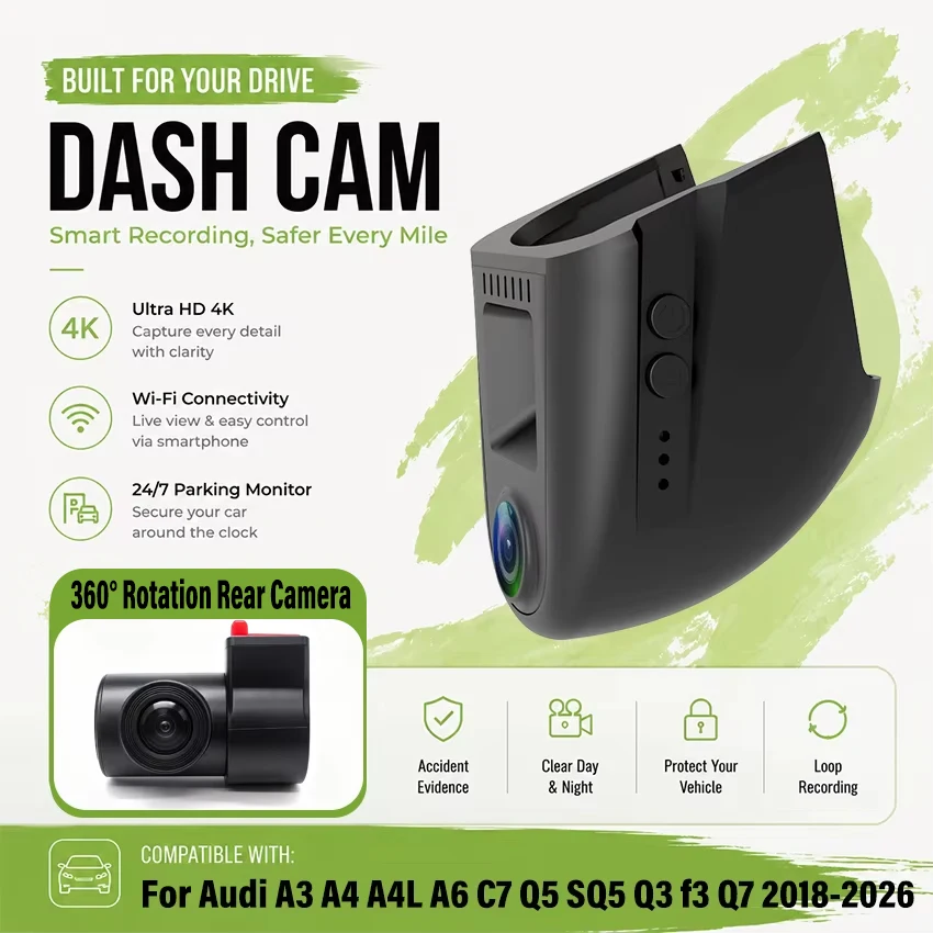 Dedicated DashCam For Audi A3 A4 A4L A6 C7 Q5 SQ5 Q3 f3 Q7 2018-2026 Car DVR Plug and play Dash Cam Wifi Camera Video Wireless