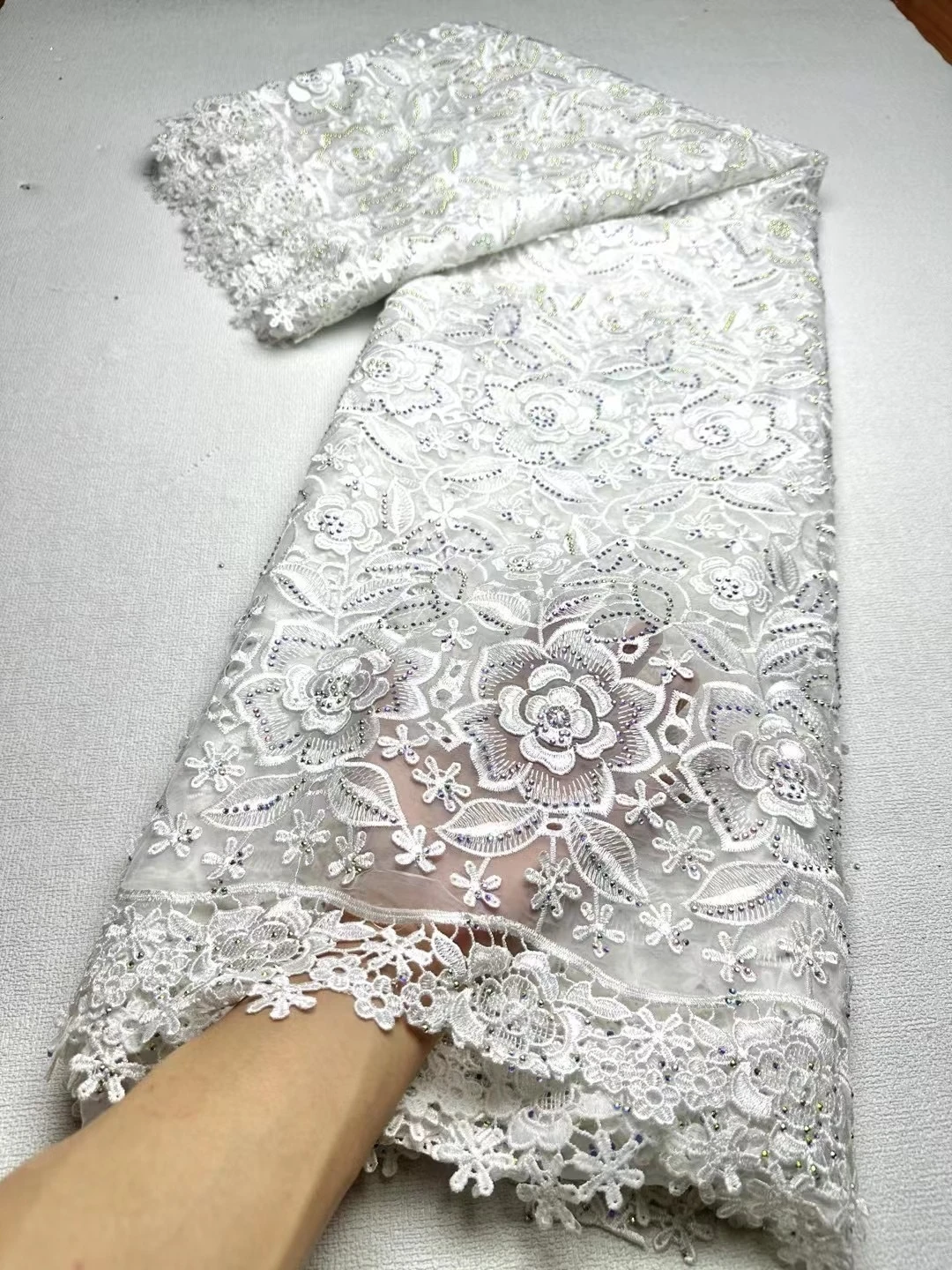 Rose gold Luxury African Lace Fabric 2024 High Quality 5 Yards Nigerian Embroidered with Stones Mesh Material For Wedding JL394