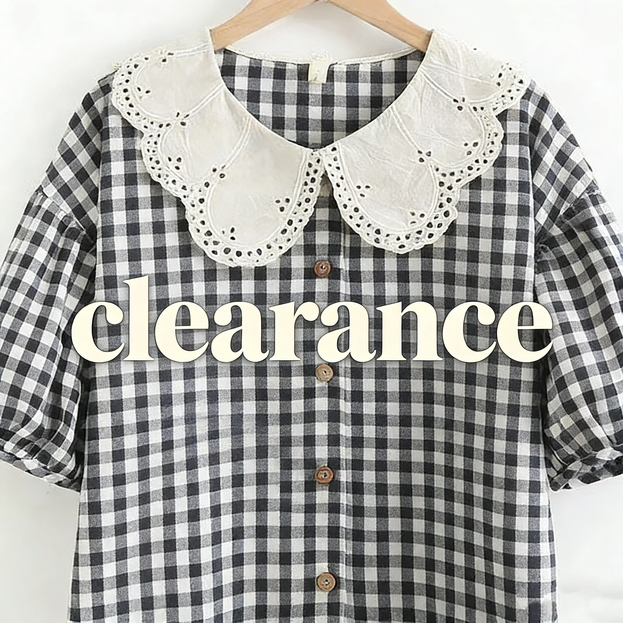 Clearance New Spring Cotton Sweet Shirt Women Short Sleeve Peter Pan Collar Plaid Tops Girl Fashion Casual Blouses