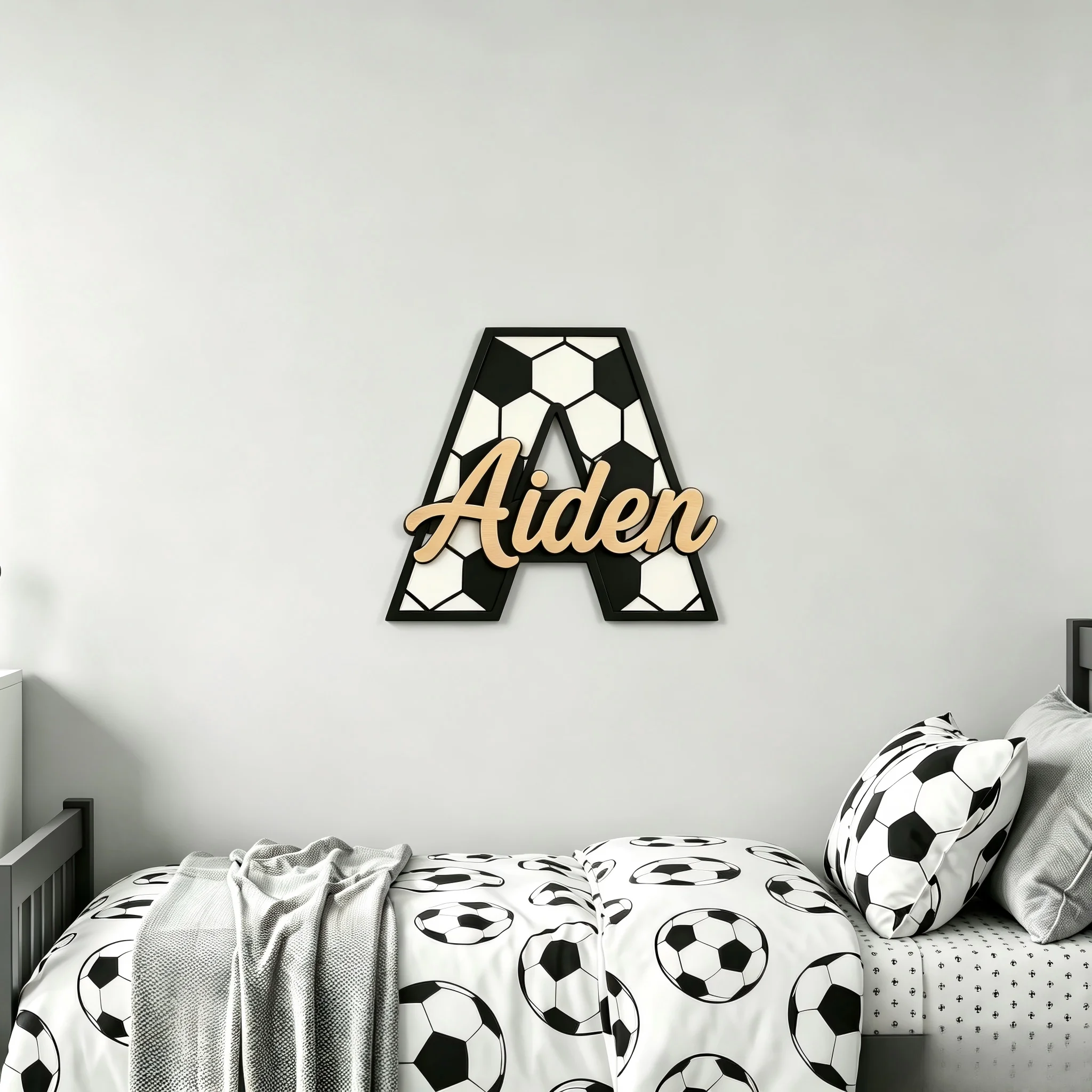 1Pc Custom Soccer Themed Initial Wooden Name Plaque,Home Room Office Wall Door Decor,DIY Paintable,Birthday Wedding Gift