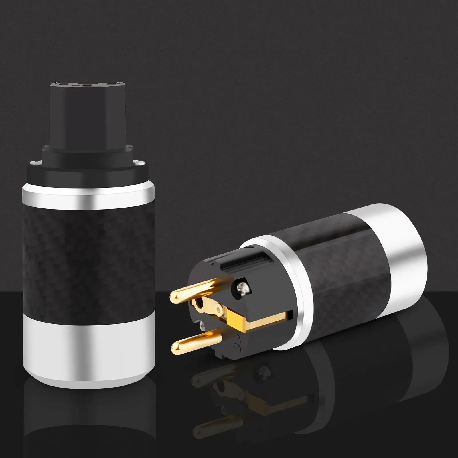 Preffair CFG Carbon Fiber golded Plated Schuko Power Plug Connector IEC Female Audio Grade DIY Power cable leads HIFI