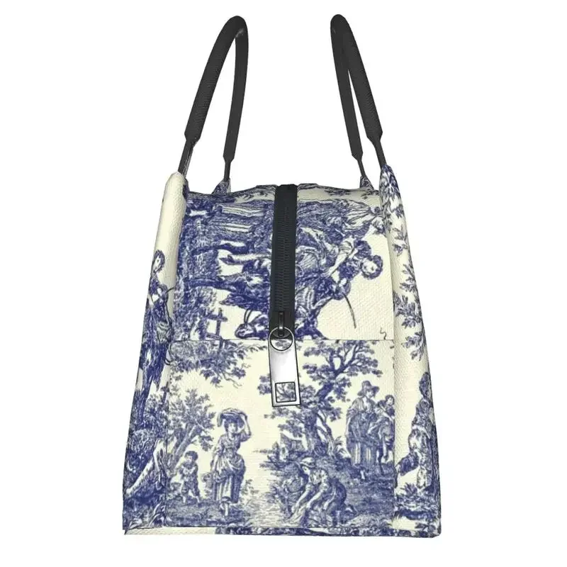 Toile De Jouy الأزرق صندوق الغداء المحمول الفرنسية الأزرق الداكن الحرارية برودة الغذاء معزول حقيبة الغداء مستشفى مكتب Pinic الحاويات