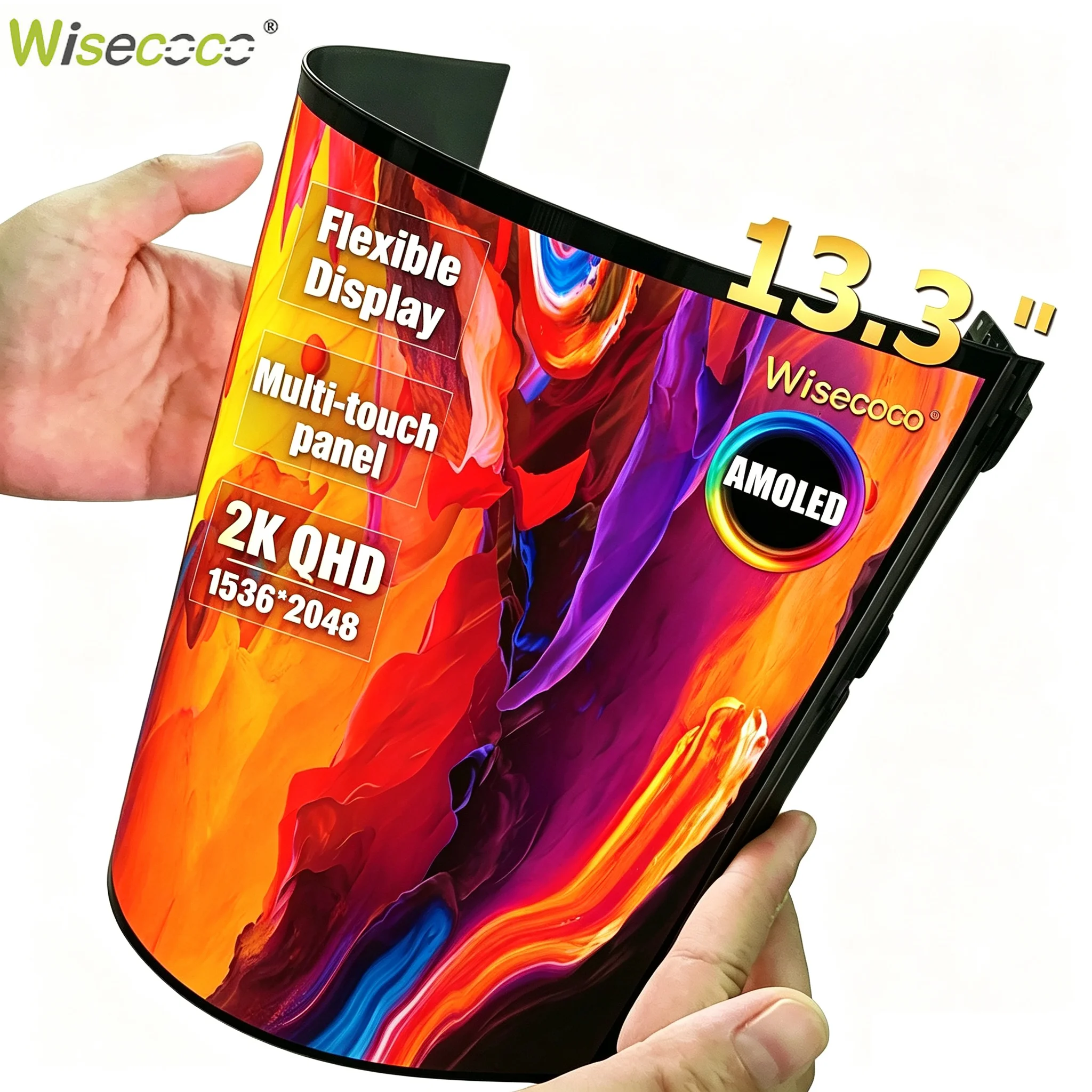 13.3 Inch 2K Flexible OLED AMOLED Touch Display 2048×1536 Bendable Ultra-Thin Screen Module for Digital Signage HMI Advertising
