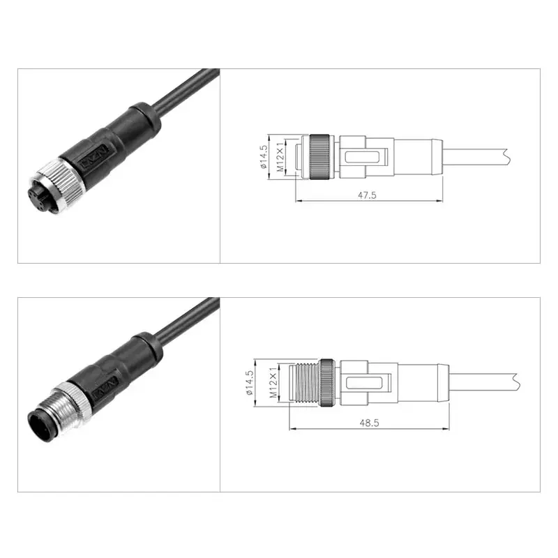 IP67 M12 2/3/4/5/6/8/12Pin Aviation Plug with Cable Waterproof M12 Male Female Threaded Connector Wire for Data,Telecom Systems