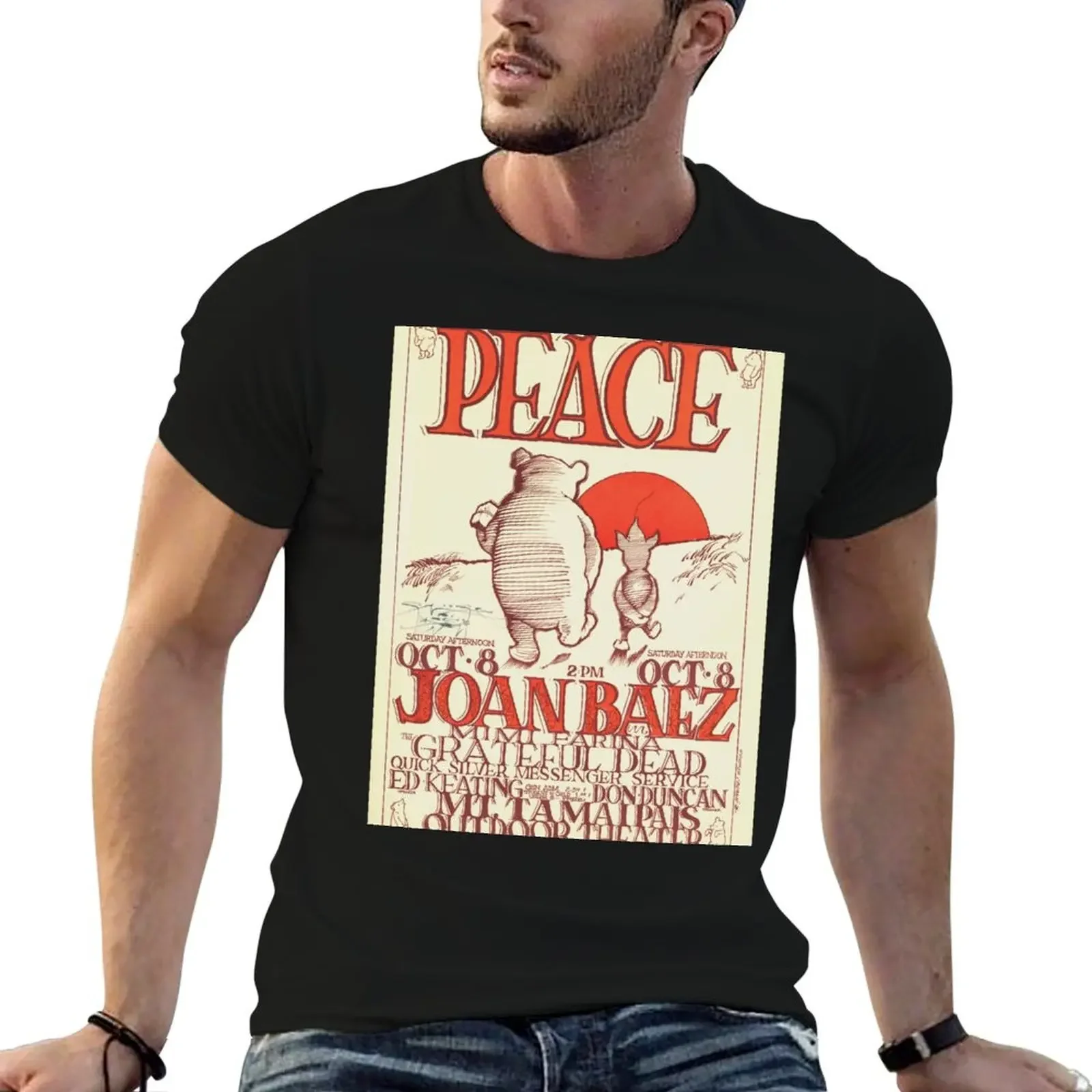 

Vintage 1966 concert for peace poster Joan Baez T-Shirt anime heavyweights graphics hippie clothes mens cotton t shirts