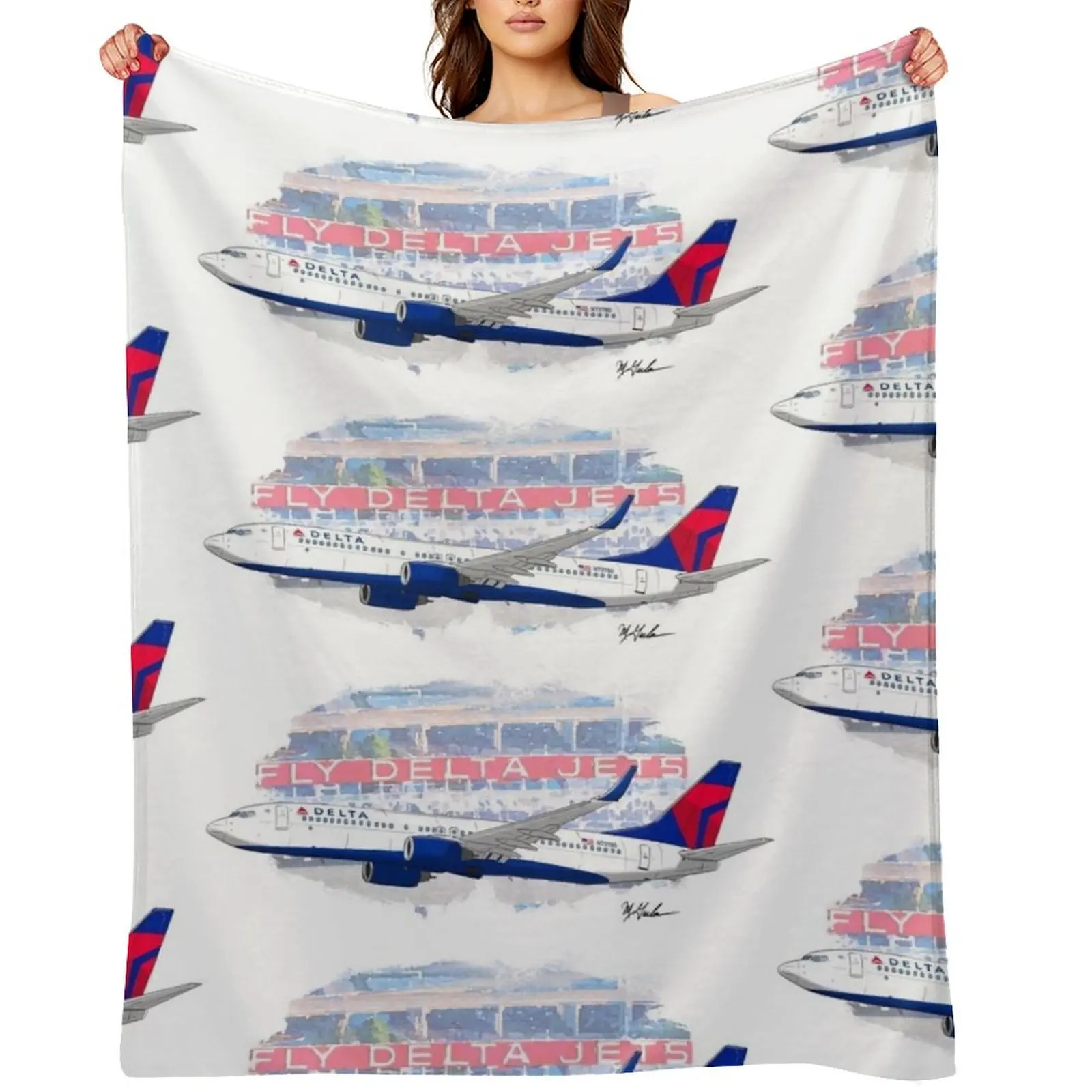 Fly Delta Jets Throw Blanket Decorative Beds Decorative Throw Luxury Designer Soft Plaid Blankets