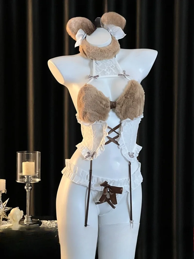 

Cute Plush Bear Three-point Lingerie Set,Adorable Pure Desire Uniform,Sexy Temptation Outfit,Romantic Pajama Roleplay Costume